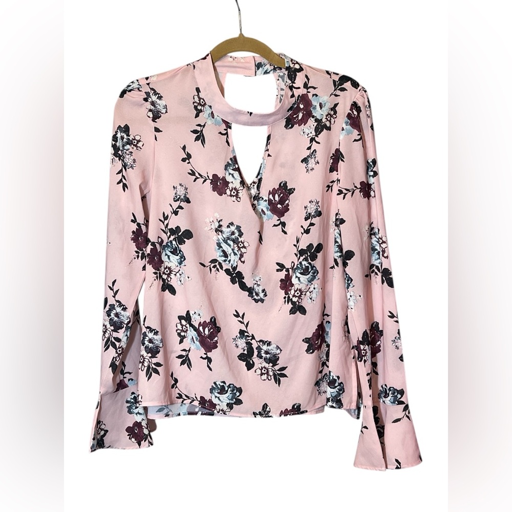 Living Doll Pink Floral Cut-Out Button detail Blouse SZ XL Cottagecore Whimsical